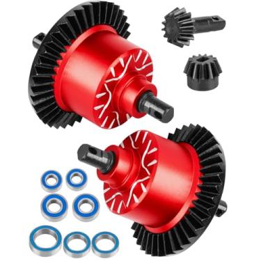 Imagem de RCHuiWow RC 37T Diff Gear Upgrades Part for 1/10 Slash 4x4(VXL),Rustler 4x4(VXL),Stampede 4x4(VXL),Jato 4x4 (VXL),XO-1,Aluminium w/Steel Front Rear Differential Gear,Red