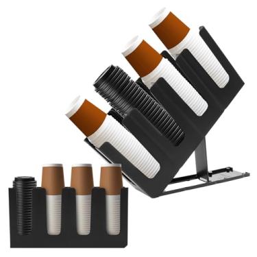 Imagem de 2 peças de suporte de dispensador de xícara de café, copo de papel e organizador de tampa ajustável com 4 compartimentos grande capacidade para bancada casa sala de descanso