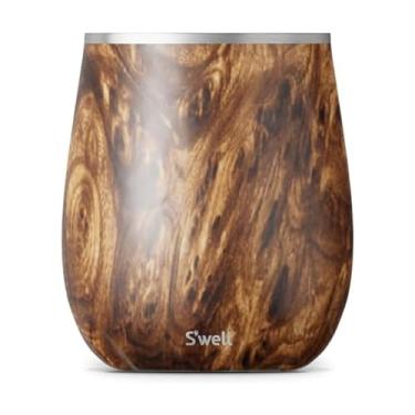 Imagem de S'well Copo de vinho de aço inoxidável, 255 g, madeira de teca, recipiente isolado a vácuo em camadas triplas mantém as bebidas mais frias por mais tempo, sem BPA