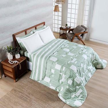 Imagem de Edredom Cobertor Belle Queen 400 Fios Dupla Face Estampado Qiadriculado Verde
