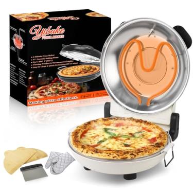 Imagem de YIBAKE Máquina de pizza elétrica, forno de pizza de bancada de 30 cm com pedra de pizza, panela de pizza interna estilo italiano de 1200 W, aquecimento duplo com controle de temperatura independente