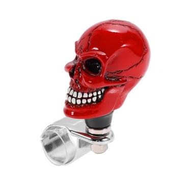 Imagem de INFINAUTO Maçaneta de volante de carro de 30,5 mm pequena caveira veículo bola rotadora para caminhonetes SUV, semi-reboques, vans, barcos, vermelho, preto, 1 peça