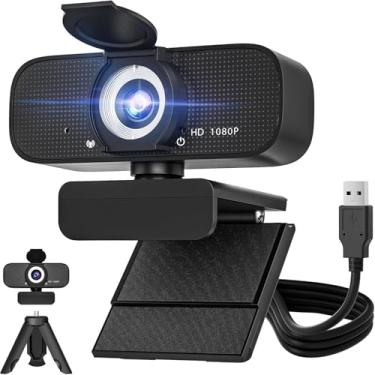 Imagem de SZGIARUY Webcam de PC com microfone, webcam Full HD 1080p com tripé rotativo e capa de privacidade, câmera para computador ou webcam para computador desktop, ideal para trabalhadores remotos