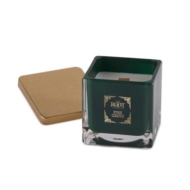 Imagem de Root Candles Velas perfumadas festivas de favo de mel mistura de cera de abelha premium feita à mão com pavio de madeira, quadrado de 170 g, pinheiro Grove