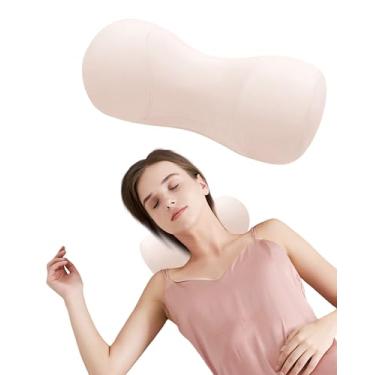 Imagem de SPRING SEAON Travesseiro de apoio de pescoço para dormir, travesseiro pequeno com rolo de pescoço, alongador cervical, para alívio da dor no pescoço, espuma viscoelástica com tecido legal, fronha rosa