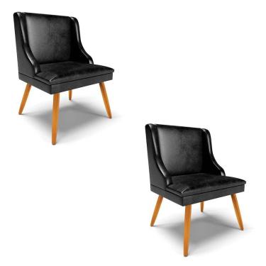 Imagem de Kit 2 Cadeiras Estofadas para Sala de Jantar Pés Palito Lia Sintético Premium Preto - Ibiza