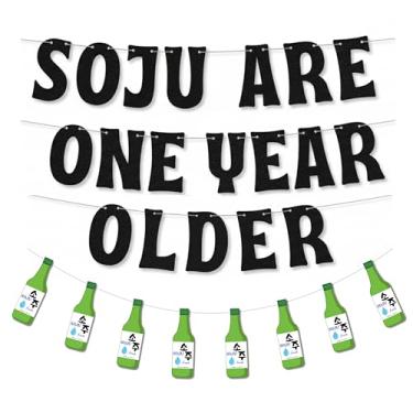 Imagem de Guirlanda de aniversário Soju com glitter preto (letras Soju são um ano mais velhas, garrafas de 8 peças, corda de 8 metros) Decoração de festa coreana reutilizável 21st Decor
