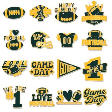 Imagem de JERTOCLE Conjunto de 16 peças de broches de dia de jogo, futebol americano, alfinetes, espirito de equipe, joias, futebol, mãe, acessórios, presentes de festa esportiva, One Size, Metal, Sem Pedra