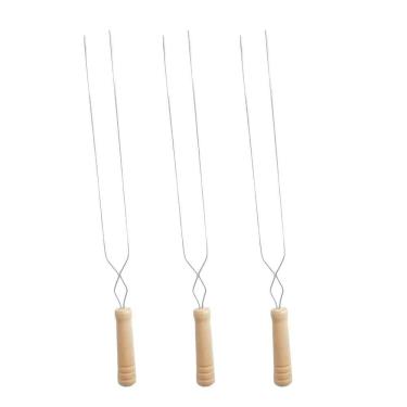 Imagem de 3Un Espeto Duplo Inox Cabo Madeira Churrasco 65Cm Aço