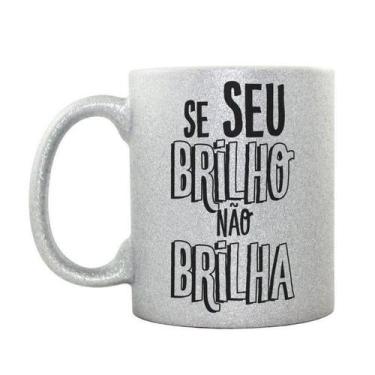 Imagem de Caneca de Porcelana Glitter Prata com Frases Divertidas - Amo Canecas
