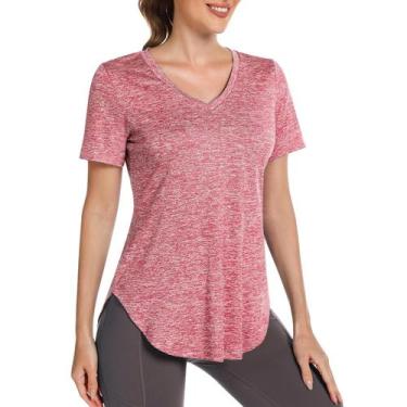 Imagem de Camisa de treino Alovien de manga curta folgada feminina rosa XXL