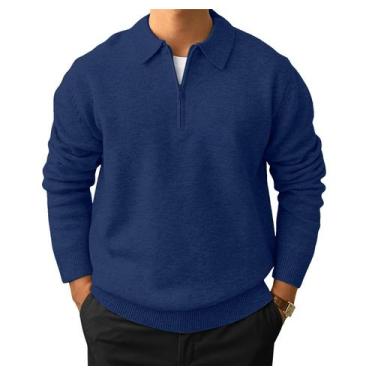 Imagem de Suéter polo Lexiart masculino com zíper e gola azul marinho