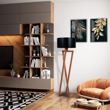 Imagem de Luminária de Piso Bali com Madeira Maciça e Mdf Natural/Cinza