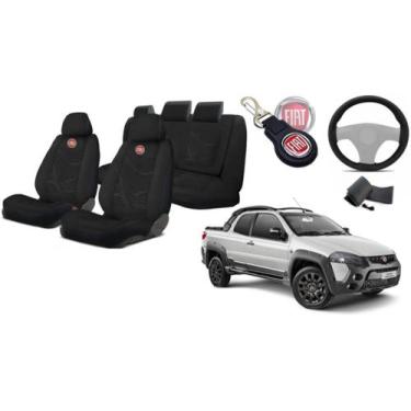 Imagem de Capas Tecido Banco Strada 2014 a 2019 + Capa Volante + Chaveiro - Kit 