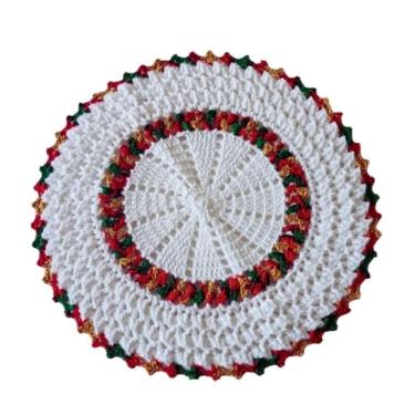 Imagem de Kit 4 Sousplat Em Crochê Artesanal 35Cm Branco E Vermelho