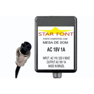 Imagem de Fonte AC 18V 1A 3 Vias Para Mesa De Som Mixer Alto L6 - Bivolt - Starf