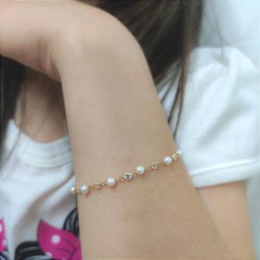 Imagem de Pulseira Infantil em Ouro 18k com Pérolas Naturais e Zircônias Brancas