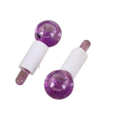 Imagem de KIT 2 Globos Faciais Para Massagem Esfera 2 Peças Cromoterapia Cristal Anti Aging Profissional Estética Crystal Ball(Roxo Com Brilho)