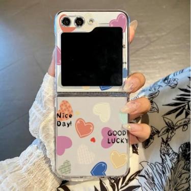 Imagem de Capa para Samsung Galaxy Z Flip6 Loves Hearts impressa transparente dobrável rígida para PC (para Samsung Galaxy Z Flip6/A639)