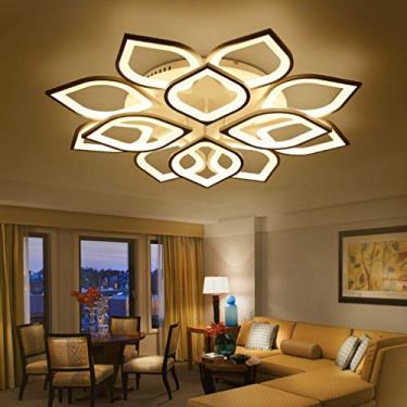 Imagem de Luminária de teto LED branca regulável com controle remoto Flores criativas Design moderno Luminária de teto grande para sala de estar Quarto Estudo Hall de entrada Iluminação de lustre eleg
