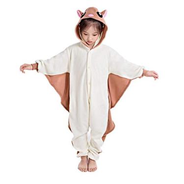 Imagem de CANASOUR Fantasia infantil de Halloween de esquilo voador, anime, cosplay, rosa, animal, pijama de 10 a 12 anos, roupa de poliéster para meninas e meninos (10 a 12 anos, esquilo voador branco)