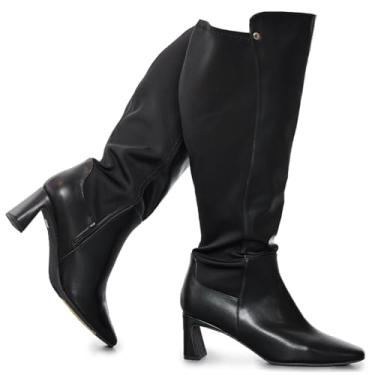 Imagem de RF ROOM OF FASHION Botas femininas plus size bico quadrado altura do joelho (largura larga na panturrilha), Pu/elástico preto (salto de 5,7 cm), 8.5 Wide
