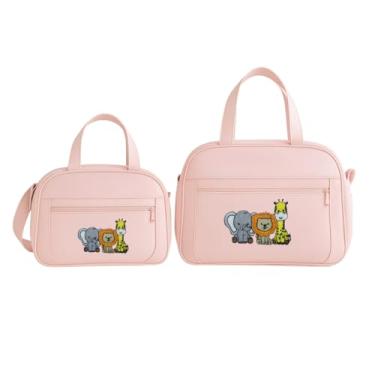 Imagem de Kit Bolsas E frasqueira Bebê Saida Maternidade Bordada SAFARI (Rosa Bebê)