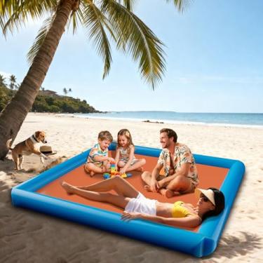 Imagem de INIGGII Cobertor de praia e barraca impermeável 2 em 1 para adultos - Cobertor de piquenique à prova de areia e repelente de água com travesseiro inflável - ideal para praias, piqueniques, acampamento