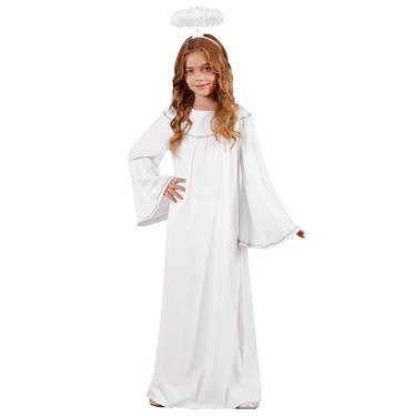 Imagem de IIMMER Roupa de anjo para meninas de Natal com roupões brancos de igreja halo 4-12 anos, Branco | Vestido de anjo, 4 Anos