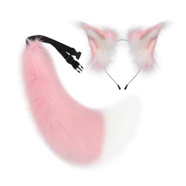 Imagem de Baoblaze Conjunto de faixa de cabeça com orelhas de animais, fofo para shows de anime, bailes de máscaras, carnaval, Rosa Branco