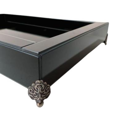 Imagem de Bandeja Decorativa Vidro Laqueado Preto 30x50cm com Pés Metálicos Luxo