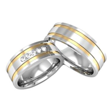 Imagem de Alianças Namoro De Prata Friso Banhado A Ouro Diamantadas