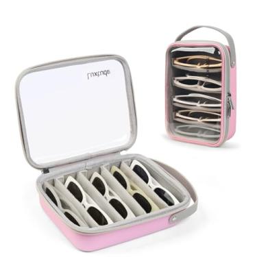 Imagem de Luxtude Estojo organizador de óculos de sol de viagem para mulheres e homens, estojo de óculos, vários pares com compartimentos ajustáveis, estojo rígido de armazenamento de óculos de sol, organizador