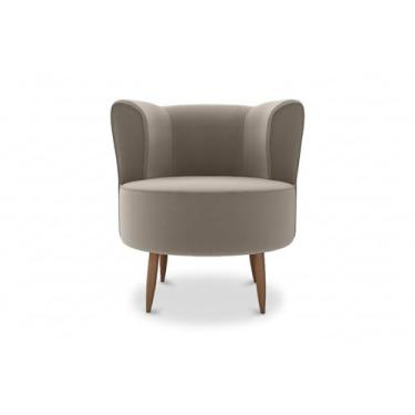 Imagem de Poltrona Savana para Recepção, Sala de Estar, Sala de Leitura, Resistente Reforçada, Tecido Veludo, Pés Madeira(Capuccino)