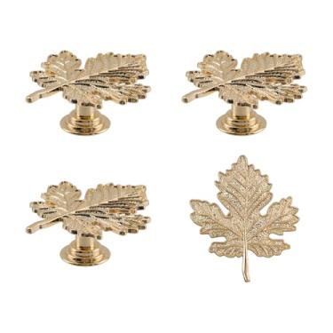 Imagem de Geesatis Puxadores em forma de folha, puxador dourado de 6 cm para móveis de cozinha, gaveta, armário, armário, guarda-roupa, armário, banheiro, livros, com parafusos de montagem, pacote com 4