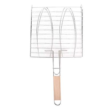 Imagem de Cesta de Churrasqueira de Peixe para Churrasco, Cesta Peixes para Churrasco Aço Inoxidável, Grelha Trancada Com Design Alça Ergonômica, Adequado Grelhar Vegetais Bife Camarão, Antiaderente