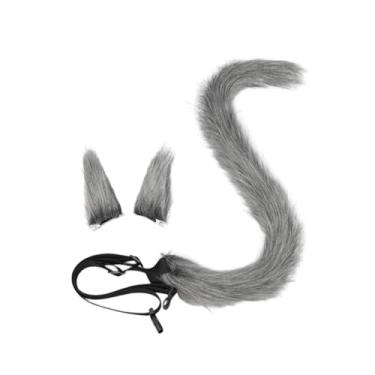 Imagem de UGPLM Conjunto de orelhas e cauda de gato para cosplay, mulheres e meninas, rabo longo de gato para fantasia, baile de máscaras, Cinza