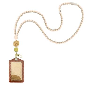 Imagem de Cordão retrátil de designer feito à mão para crachás de identificação cordão de madeira para professor com suporte de identificação de poliuretano para crachás de identificação para mulheres, colar de