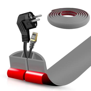 Imagem de Capa de cabo de piso autoadesiva, gerenciamento de cabos de 3 m, protetor de extensão para fios, evita viagens de cabos para escritórios, academias, exposições. Cavidade: 1,2 cm (L) x 0,8 cm (A