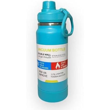 Imagem de Garrafa Térmica 800ml - Duplamente Isolada a Vácuo, Alça,Hidratação, Caminhada, Academia. (Verde Água)