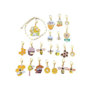 Imagem de AMOBESTER Berloques de abelha de mel com clipe de ouro com pulseira de elos DIY kit de fabricação de pulseiras com tema de abelha banhado a ouro conjunto de pingentes de favo de mel para artesanato de
