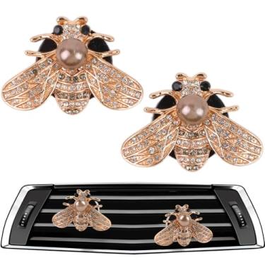 Imagem de LuneClat 2 peças de clipes de ventilação de carro aromatizadores de ar - acessórios de carro de abelha fofa de cristal brilhante decorações de painel, difusor interior de carros, presente para