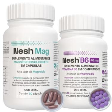 Imagem de Nesh Mag + Nesh B6 | Bisglicinato de Magnésio - 60 Cápsulas Softgel - Suplemento com Alto Teor de Magnésio + Vitamina B6 - Suplemento de Piridoxina - 90 Comprimidos