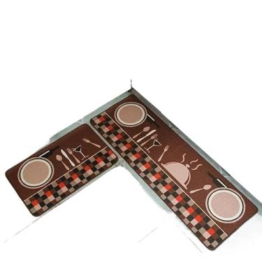 Imagem de Kit Tapete Jogo Passadeira Cozinha Antiderrapante 2 Pç(Culinaria Marrom)