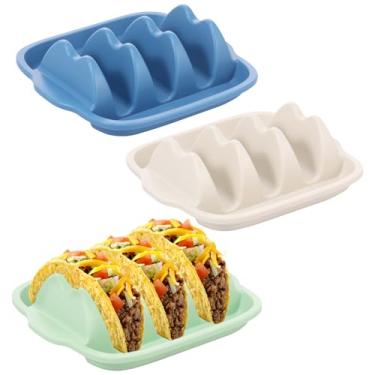 Imagem de 3 peças de silicone para tacos, bandeja reutilizável antiderrapante para servir tacos com 3 compartimentos para jantar, tortilhas, festas, lava-louças e micro-ondas