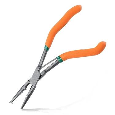 Imagem de Alicate de pesca de anel dividido com punho de pistola de longo alcance, 20 cm, alicate de pesca 4 em 1 com mandíbulas serrilhadas, cortadores de linha trançada, removedores de anzol e crimpador