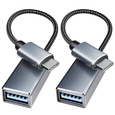 Imagem de Adaptador USB C para USB 3.0, pacote com 2 adaptadores USB C para macho para fêmea compatível com iPhone 15 Pro/Max, MacBook Pro/Air 2023, iMac, S23, XPS 17