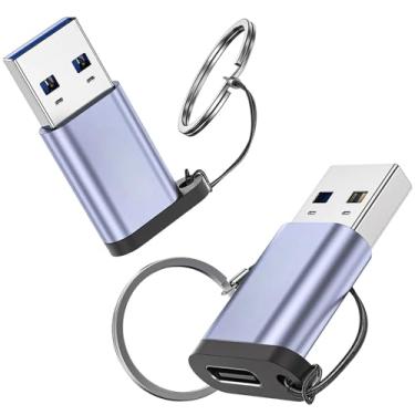 Imagem de Adaptador USB Tipo-A para USB-C de 10 Gbps (pacote com 2, macho para fêmea) compatível com carregamento de 5V 3A e transmissão de dados de 10 Gbps