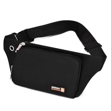 Imagem de Bolsa de cintura para mulheres e homens, pochete de corrida ao ar livre, vários bolsos, bolsa esportiva à prova d'água para viagens, fitness, caminhada, Preto, Tendência