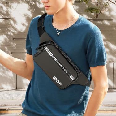 Imagem de Pochete masculina com 4 bolsos com zíper, bolsa de cintura à prova d'água com alça ajustável, carteiras de mãos livres, mochila de cintura para trabalho, esportes, viagens, corrida, caminhada, para